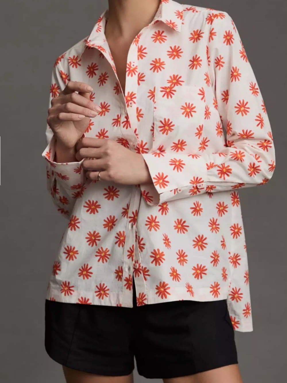 Maeve Printed Buttondown Shirt orange flower size Large L